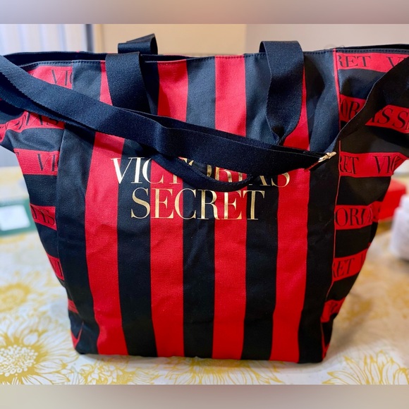 Victoria's Secret Handbags - Victoria's Secret Iconic Red and Black Striped Tote